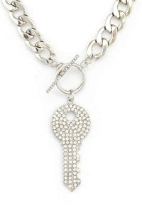 Pave Crystals Key Pendant Necklace Set - 1985 the VAULT Boutique