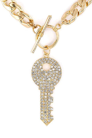 Pave Crystals Key Pendant Necklace Set - 1985 the VAULT Boutique