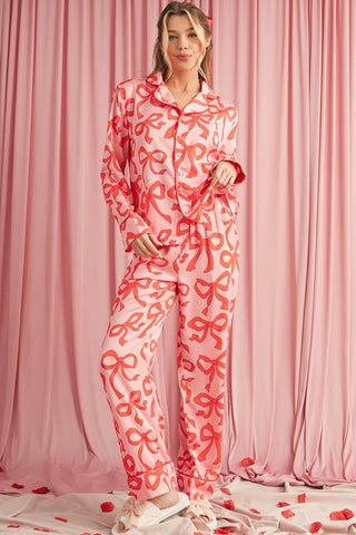 Bow Button Up and Loose Pants Pajama Set - 1985 the VAULT Boutique