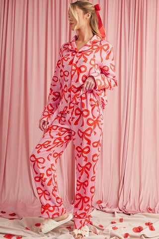 Bow Button Up and Loose Pants Pajama Set - 1985 the VAULT Boutique