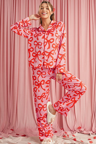 Bow Button Up and Loose Pants Pajama Set - 1985 the VAULT Boutique