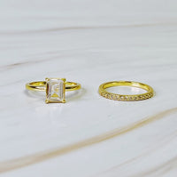 Emerald Cut Solitaire Ring Set Of 2 - 1985 the VAULT Boutique