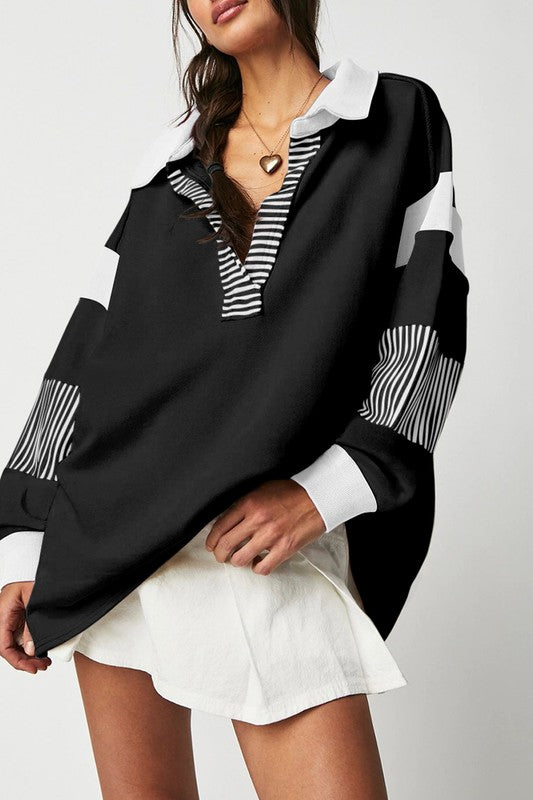 Women Striped Colorblock Patchwork Sweatshirt - 1985 the VAULT Boutique