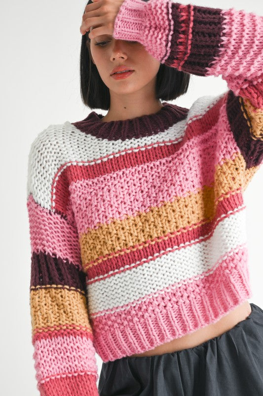 MOCK NECK STRIPED SWEATER - 1985 the VAULT Boutique