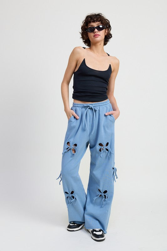 FRENCH TERRY PANTS WITH CUTOUT DETAIL