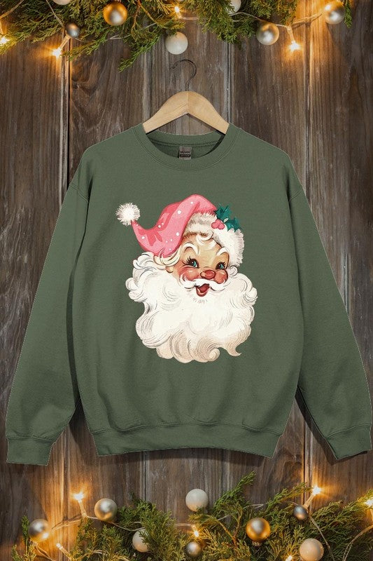 Retro Pink Santa Graphic Fleece Sweatshirts - 1985 the VAULT Boutique