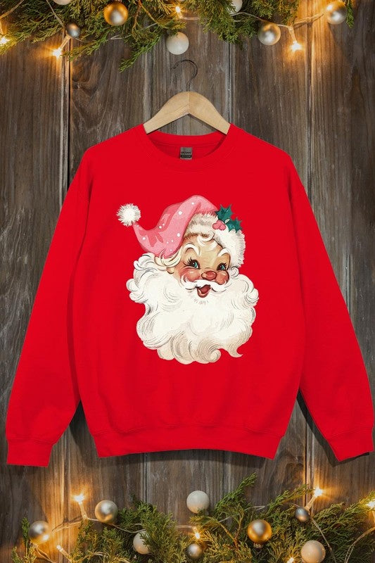 Retro Pink Santa Graphic Fleece Sweatshirts - 1985 the VAULT Boutique