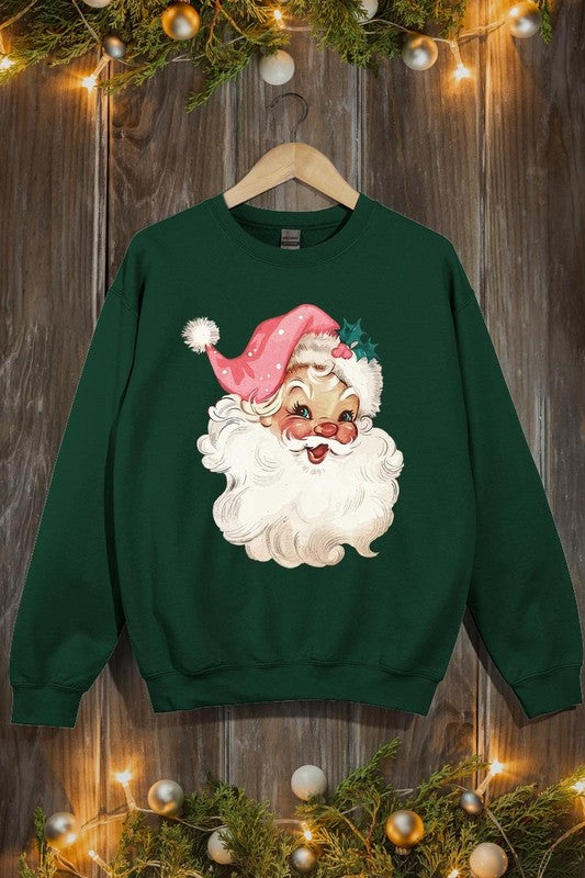 Retro Pink Santa Graphic Fleece Sweatshirts - 1985 the VAULT Boutique