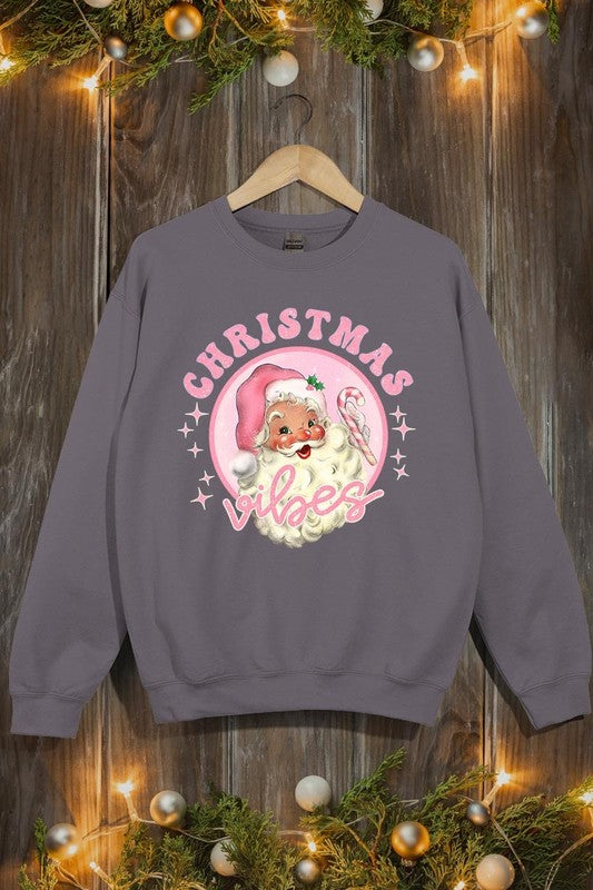 Pink Christmas Vibes Graphic Fleece Sweatshirts - 1985 the VAULT Boutique