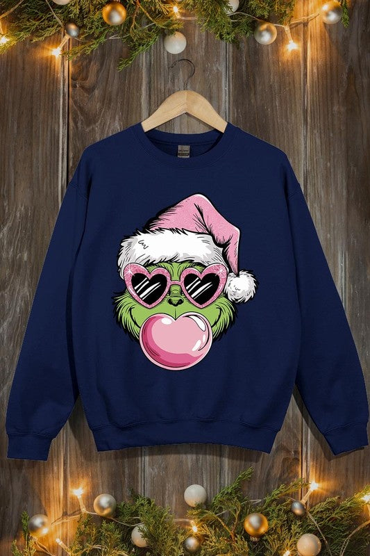 Pink Blowing Bubble Grinch Graphic Sweatshirts - 1985 the VAULT Boutique