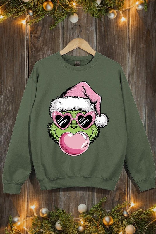 Pink Blowing Bubble Grinch Graphic Sweatshirts - 1985 the VAULT Boutique