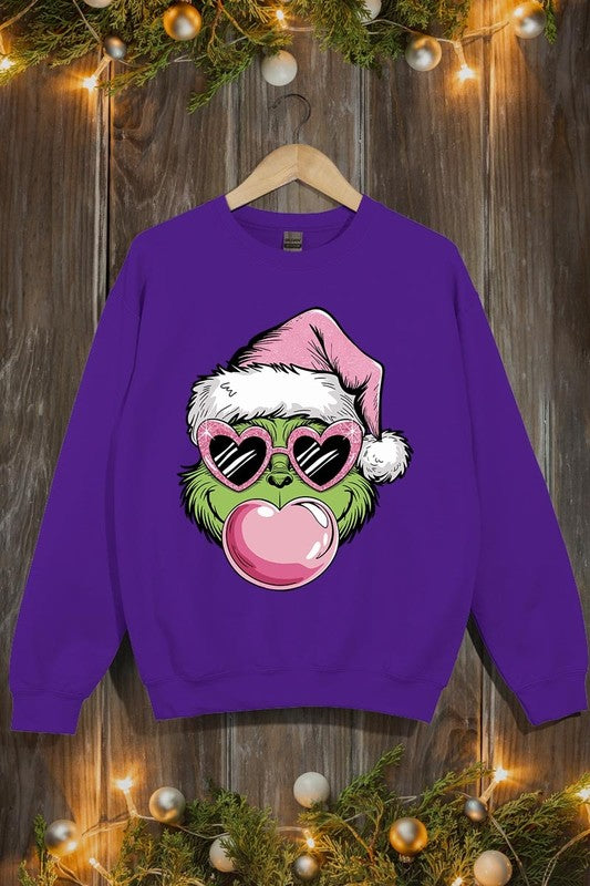 Pink Blowing Bubble Grinch Graphic Sweatshirts - 1985 the VAULT Boutique