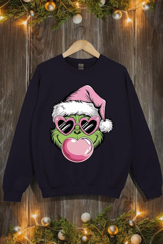 Pink Blowing Bubble Grinch Graphic Sweatshirts - 1985 the VAULT Boutique