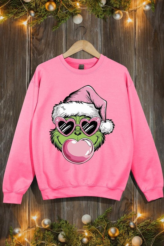 Pink Blowing Bubble Grinch Graphic Sweatshirts - 1985 the VAULT Boutique