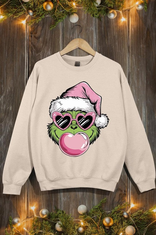 Pink Blowing Bubble Grinch Graphic Sweatshirts - 1985 the VAULT Boutique