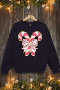 Faux Glitter Coquette CandyCane Graphic Sweatshirt - 1985 the VAULT Boutique