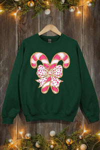 Faux Glitter Coquette CandyCane Graphic Sweatshirt - 1985 the VAULT Boutique