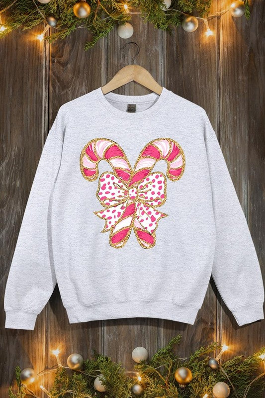 Faux Glitter Coquette CandyCane Graphic Sweatshirt - 1985 the VAULT Boutique