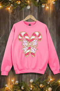 Faux Glitter Coquette CandyCane Graphic Sweatshirt - 1985 the VAULT Boutique