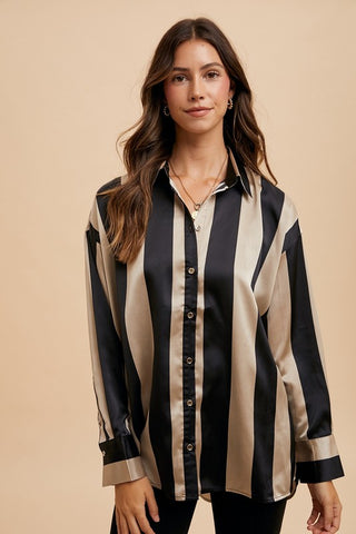 Annie Wear Striped Dropped Shoulder Button Up Shirt - 1985 the VAULT Boutique