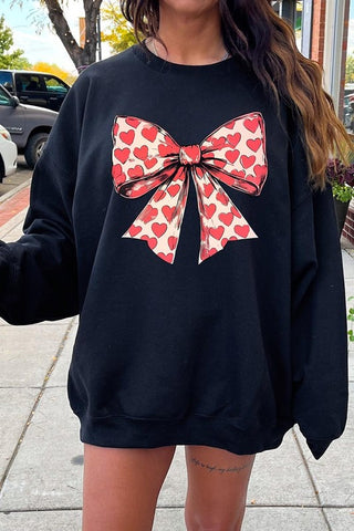 Heart Coquette Bow Graphic Fleece Sweatshirt - 1985 the VAULT Boutique