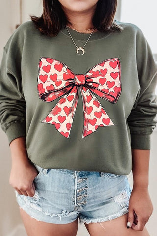 Heart Coquette Bow Graphic Fleece Sweatshirt - 1985 the VAULT Boutique