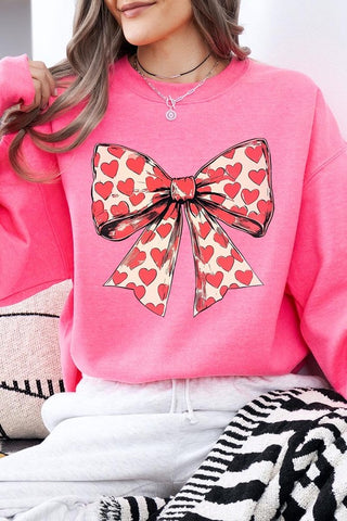 Heart Coquette Bow Graphic Fleece Sweatshirt - 1985 the VAULT Boutique