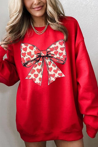 Heart Coquette Bow Graphic Fleece Sweatshirt - 1985 the VAULT Boutique