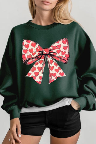 Heart Coquette Bow Graphic Fleece Sweatshirt - 1985 the VAULT Boutique