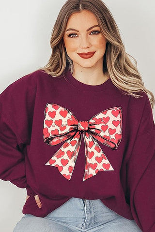 Heart Coquette Bow Graphic Fleece Sweatshirt - 1985 the VAULT Boutique