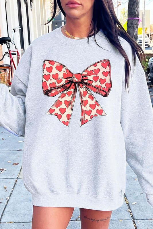 Heart Coquette Bow Graphic Fleece Sweatshirt - 1985 the VAULT Boutique