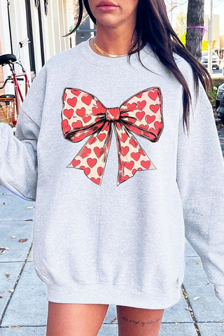 Heart Coquette Bow Graphic Fleece Sweatshirt - 1985 the VAULT Boutique