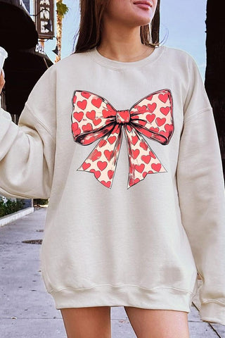 Heart Coquette Bow Graphic Fleece Sweatshirt - 1985 the VAULT Boutique