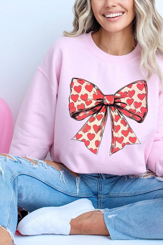 Heart Coquette Bow Graphic Fleece Sweatshirt - 1985 the VAULT Boutique