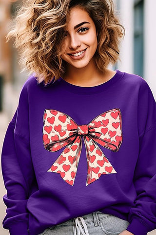 Heart Coquette Bow Graphic Fleece Sweatshirt - 1985 the VAULT Boutique