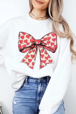 Heart Coquette Bow Graphic Fleece Sweatshirt - 1985 the VAULT Boutique