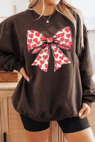 Heart Coquette Bow Graphic Fleece Sweatshirt - 1985 the VAULT Boutique