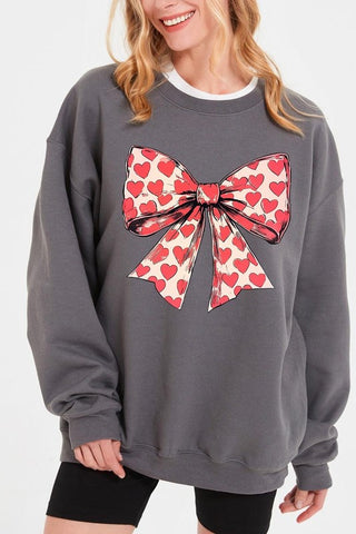 Heart Coquette Bow Graphic Fleece Sweatshirt - 1985 the VAULT Boutique