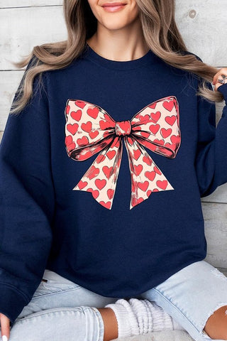 Heart Coquette Bow Graphic Fleece Sweatshirt - 1985 the VAULT Boutique