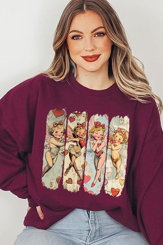 Retro Cupid Graphic Fleece Sweatshirt - 1985 the VAULT Boutique