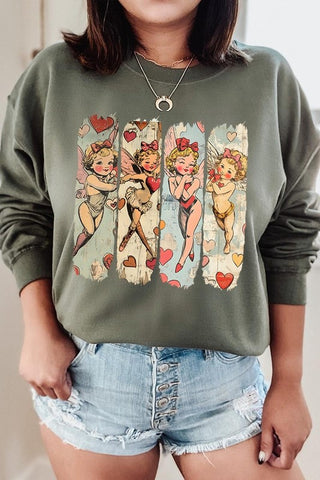 Retro Cupid Graphic Fleece Sweatshirt - 1985 the VAULT Boutique