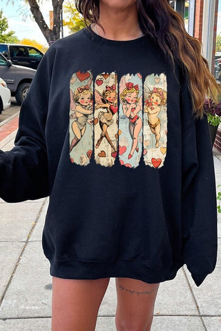 Retro Cupid Graphic Fleece Sweatshirt - 1985 the VAULT Boutique