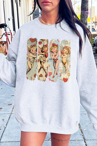 Retro Cupid Graphic Fleece Sweatshirt - 1985 the VAULT Boutique