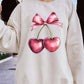 Heart Cherries With Bow Graphic Fleece Sweatshirt - 1985 the VAULT Boutique
