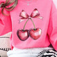 Heart Cherries With Bow Graphic Fleece Sweatshirt - 1985 the VAULT Boutique