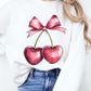 Heart Cherries With Bow Graphic Fleece Sweatshirt - 1985 the VAULT Boutique
