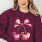 Heart Cherries With Bow Graphic Fleece Sweatshirt - 1985 the VAULT Boutique