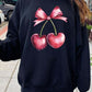 Heart Cherries With Bow Graphic Fleece Sweatshirt - 1985 the VAULT Boutique