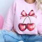 Heart Cherries With Bow Graphic Fleece Sweatshirt - 1985 the VAULT Boutique