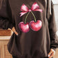 Heart Cherries With Bow Graphic Fleece Sweatshirt - 1985 the VAULT Boutique
